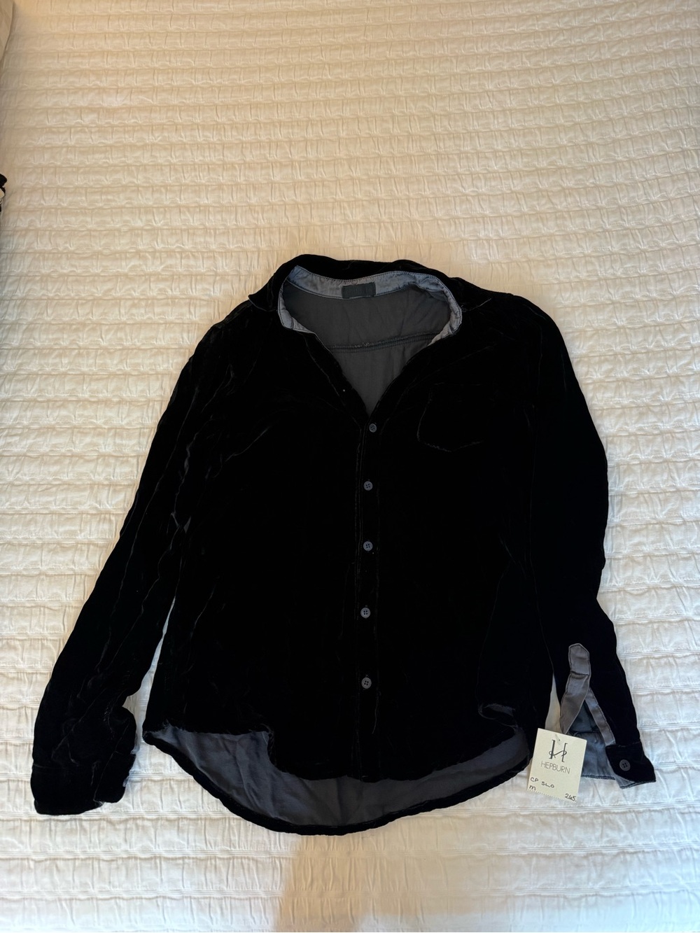 Women's Black Velvet Button-Up Shirt